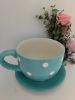 Picture of Tea Cup Planter Aqua & White Spot